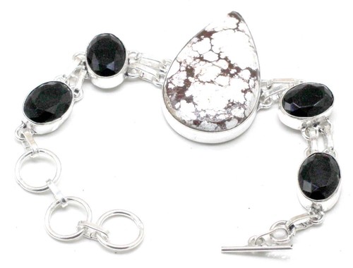 VALENTINO Bracciale in argento sterling 925 con pietre preziose Howlite e Spinello fatto a mano S 7 8"