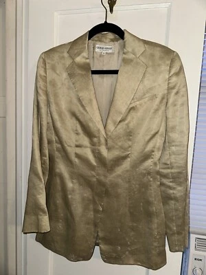 VINTAGE Georgio Armani Ultra Light LINEN Blazer  GOLD Color FLORAL SZ 8 WOW!!! - Image 1 of 4