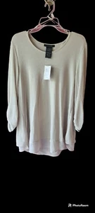 GRACE ELEMENTS Light Gray Women's Size Large Top Blouse W/Layering in The Back - Picture 1 of 7