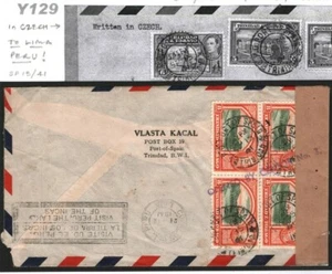 TRINIDAD WW2 Luftbrief geöffnet *ZENSOR No3* TSCHECHISCHE Sprache Casilla 65 Lima! Y129  - Bild 1 von 6