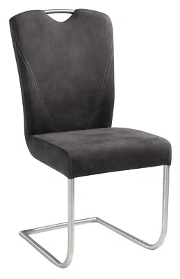 Schwingstuhl Stuhl Freischwinger Küchenstuhl Esszimmerstuhl Mikrofaser grau - Bild 1 von 4