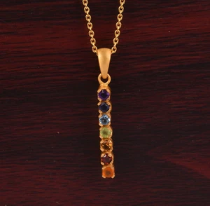 Gold Seven Chakra Pendent Necklace Amethyst Citrine Carnelian Peridot Jewelry - Picture 1 of 7