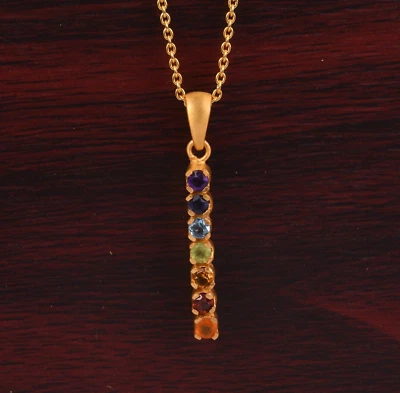 Ожерелье с подвеской из золота с семью чакрами аметист цитрин сердолик перидот ювелирные изделия - Изображение 1 из 4