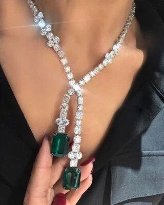 Beautiful Emerald Cut Dark Green 50.66CT Emerald Pendants & 48.42CT CZ Necklace - Image 1 of 3