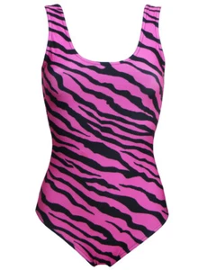 Funky und lebendig rosa Zebrastreifen Damen Badeanzug Body Trikot - Bild 1 von 3