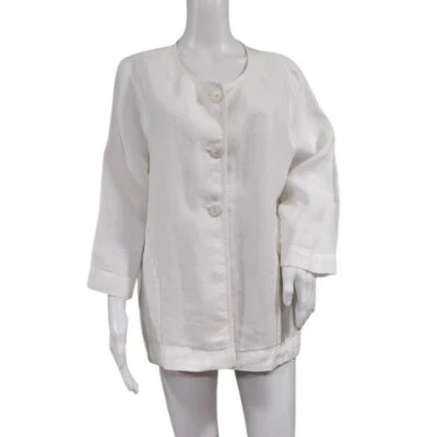 Pure Jill Linen Artsey Lagenlook Layers 100% Linen Cardigan Jacket Cream Size L - Image 1 of 4