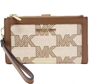Michael Kors Jacquard Jet Set Double Zip Wristlet Wallet Luggage Multi $258 Nwt - Picture 1 of 7