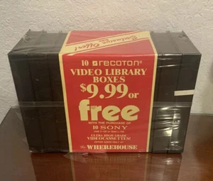 Vintage Recoton 10er Pack SCHWARZ Klappschachtel VHS Video Kassette Band Etui Leerkartons - Bild 1 von 5