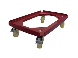 Transportroller / Kistenroller 600x400mm rot mit 4x Weich PU Rädern, 2x Festst. - Bild 1 von 7