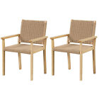 Patio Chair Set Of 2 Rubber Wood Dining Armchairs Paper Rope Woven Seat Balcony