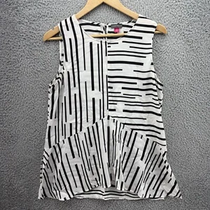 Vince Camuto Womens M White Black Interstellar Striped Sleeveless Top Shirt - Picture 1 of 7