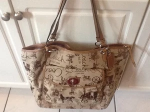 COACH XL TOTE LEATHER TRIM horse and carriage print classic design - Picture 1 of 4