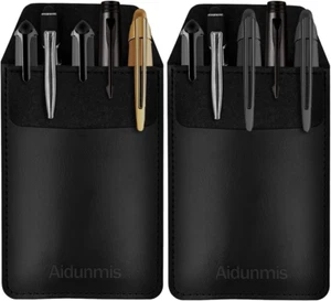 Leather Pocket Protector Pen Pouch Holder 2 Pack Shirt Jacket Tool Organizer - Picture 1 of 11
