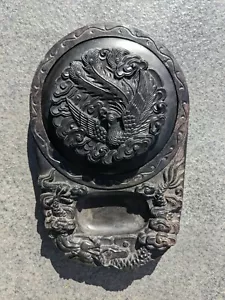 Increíble piedra de tinta antigua china tallada a mano dragón con tapa de fénix - Imagen 1 de 12