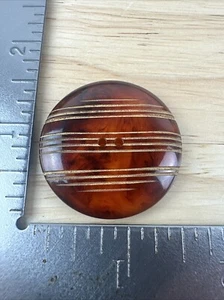 Vintage Bakelite Art Deco Orange Marbled Workwear Button Swirl Striped Carved - Picture 1 of 6