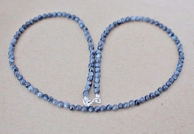 Norwegian ( Schwarze) Labradorit kette,4 mm,,45 cm"" Silber Verschluss (NB-12) - Bild 1 von 3