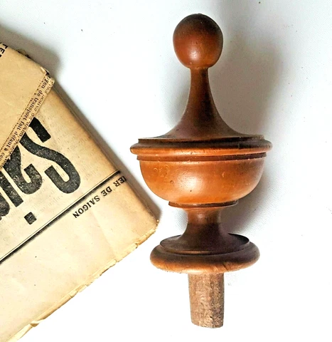 Groove turned wood post finial topper Antique french architectural salvage 4 in Cover