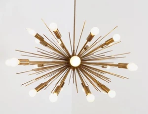 Mid Century handgefertigter Messing Kronleuchter Sputnik Decke Starburst 24 Glühbirnen 32" Durchmesser - Bild 1 von 6