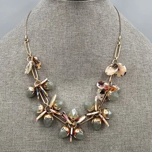 Multicolor Cha Cha Necklace Gold Tone Adjustable Green Mosaic Dangle 28" - Picture 1 of 9