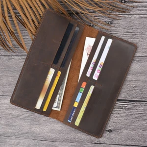 Para hombres Cuero Genuino Billetera Larga Plegable Identificación Portatarjetas de Crédito Bolso Delgado - Imagen 1 de 24