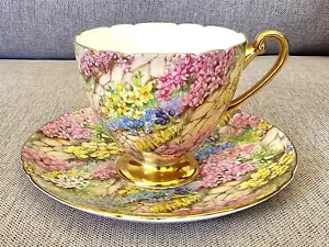 SHELLEY ROCK GARDEN CHINTZ TEACUP & SAUCER SET ANTIQUE VINTAGE ENGLAND RARE - Picture 1 of 8