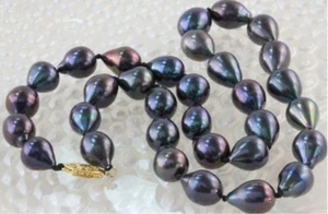 COLLAR DE PERLAS ROJIZAS VERDE PAVO REAL GENUINO MAR SUR NATURAL 18"10-13 888 - Imagen 1 de 2