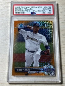 2017 Bowman Mega Box Chrome Prospects Freddy Peralta Orange Refractor /25 PSA 10 - Bild 1 von 2