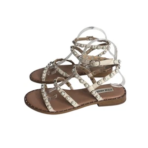 Steve Madden Sandals Womens Size 8 Travel-P Pearl Stud Gladiator Strappy Ivory - Picture 1 of 11