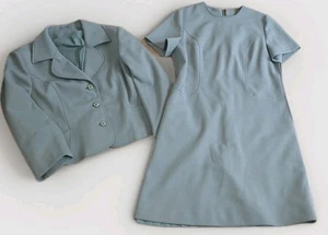 Vintage 60s Duck Egg/ Turquoise Suit Dress Jacket Holden 16 18 Races Goodwood - Bild 1 von 13