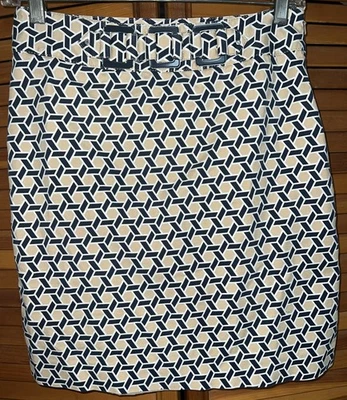 Rafaella женская юбка размер 4P синий, кремовый, белый геометрический дизайн с подкладкой - Изображение 1 из 4