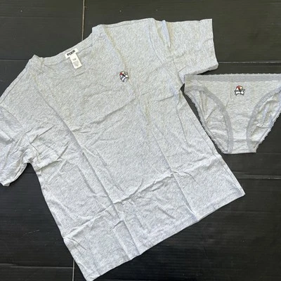 VICTORIA'S SECRET T-SHIRT+panty+shorts cotton lace WHITE BLUE paisley PJ SLEEP - Image 1 of 4