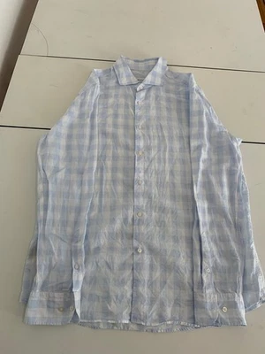 Massimo Dutti Shirt XXL Light Blue Gingham Check Italian Tailored Preppy Dress - Image 1 of 4