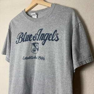 Camiseta gris vintage años 00 Blue Angels Jet para hombre M deletreada - Imagen 1 de 5