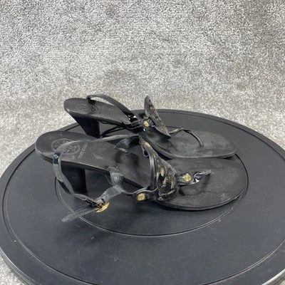 Sandalias Tory Burch para mujer talla 9 M Holly con tiras de cuero negro tacón Foto 1 de 4