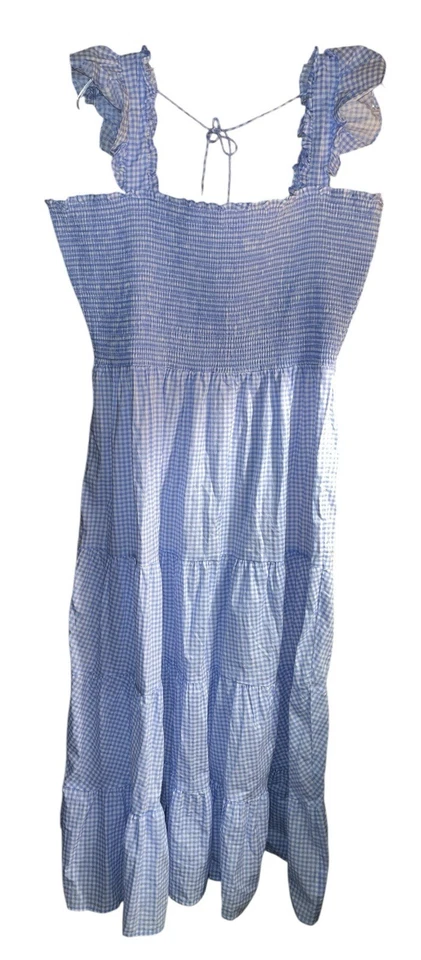 EILEEN WEST Sz L BLUE GINGHAM Check GRACE SLEEP DRESS SUN DRESS NEW - Image 1 of 4