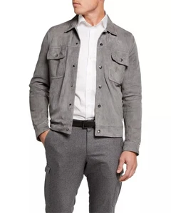 Gray Leather Trucker Jacket for Men Pure Suede Custom Made Size S M L XL XXL-310 - Picture 1 of 9