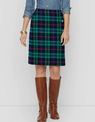 NEW TALBOTS Plus Green,Blue Cheerful Tartan Plaid A-Line Skirt Sz 16W Wool Blend - Image 1 of 4