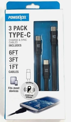 PowerXcel 3 Pack Type C Cables (6FT, 3 FT , 1FT) Fast Charging - Image 1 of 2