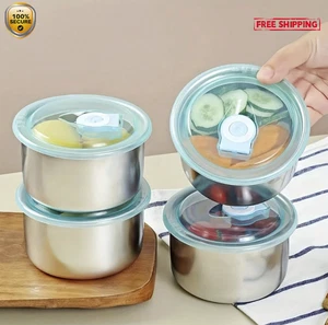 4PCS Stainless Food Storage Set - Airtight, Freezer & Microwave Safe Bowls - NEW - Picture 1 of 6