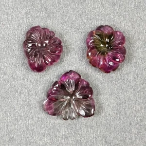 15.95cts Watermelon TOURMALINE Flower Carving 14*11.5mm - 15*14.5mm 3pcs - Picture 1 of 5