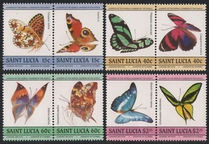 St. Lucia 1985 - Mi-No. 732-739 ** - MNH - butterflies / butter tiles - Picture 1 of 1