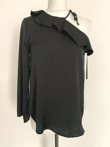 Zara Ruffle Top Size XS Black Satin One Shoulder - NEW RRP £25.99 - Picture 1 of 7