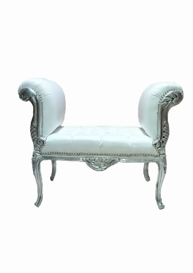 PANCA IN LEGNO FOGLIA ARGENTO CON ECOPELLE BIANCA - Immagine 1 di 1