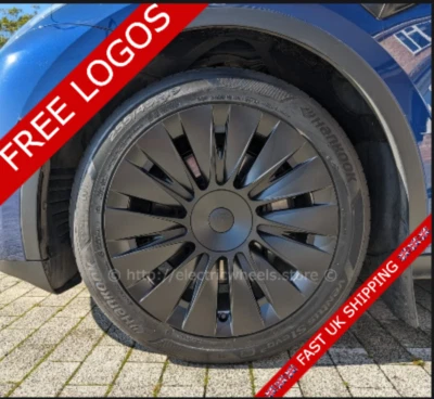 BLADE STYLE FLASH SALE Tesla Model Y 4 x 19" Wheel Covers Cover Hub Cap T Logo - Image 1 of 4