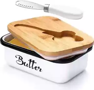 Large Butter Dish with Lid for Countertop Metal Knife Keeper Stainless Steel - Picture 1 of 2