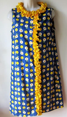 Vestido De Colección Flower Power Años 60 MOD Coffee Break R Azul con Volantes Amarillos a Lunares S Foto 1 de 4