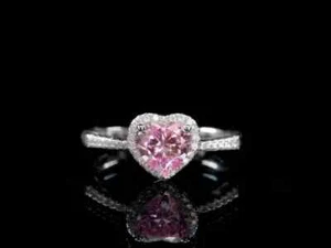 2.50Ct Heart Cut Lab Created Pink Sapphire Engagement Ring 14K White Gold Plated - Picture 1 of 4