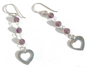 Ohrringe 925 Silber 6x facettierter lila Amethyst Herz GracyCollection - Picture 1 of 4
