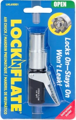 LOCKNFLATE LOCKING AIR CHUCK (OPEN) LNL65001 LOCKNLUBE, NEW, FREE SHIPPING