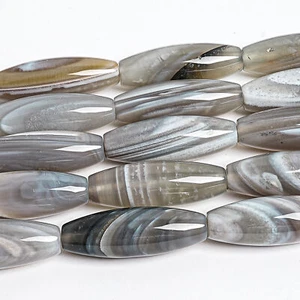 Cuentas sueltas de barril de arroz de grado AA de ágata gris natural genuino 40X14 mm 15" - Imagen 1 de 3